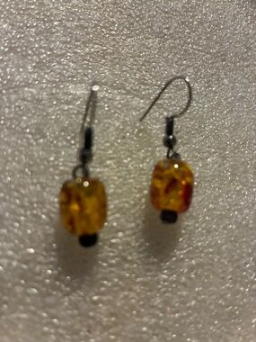 Amber  Bead Drop Earrings - Yellow